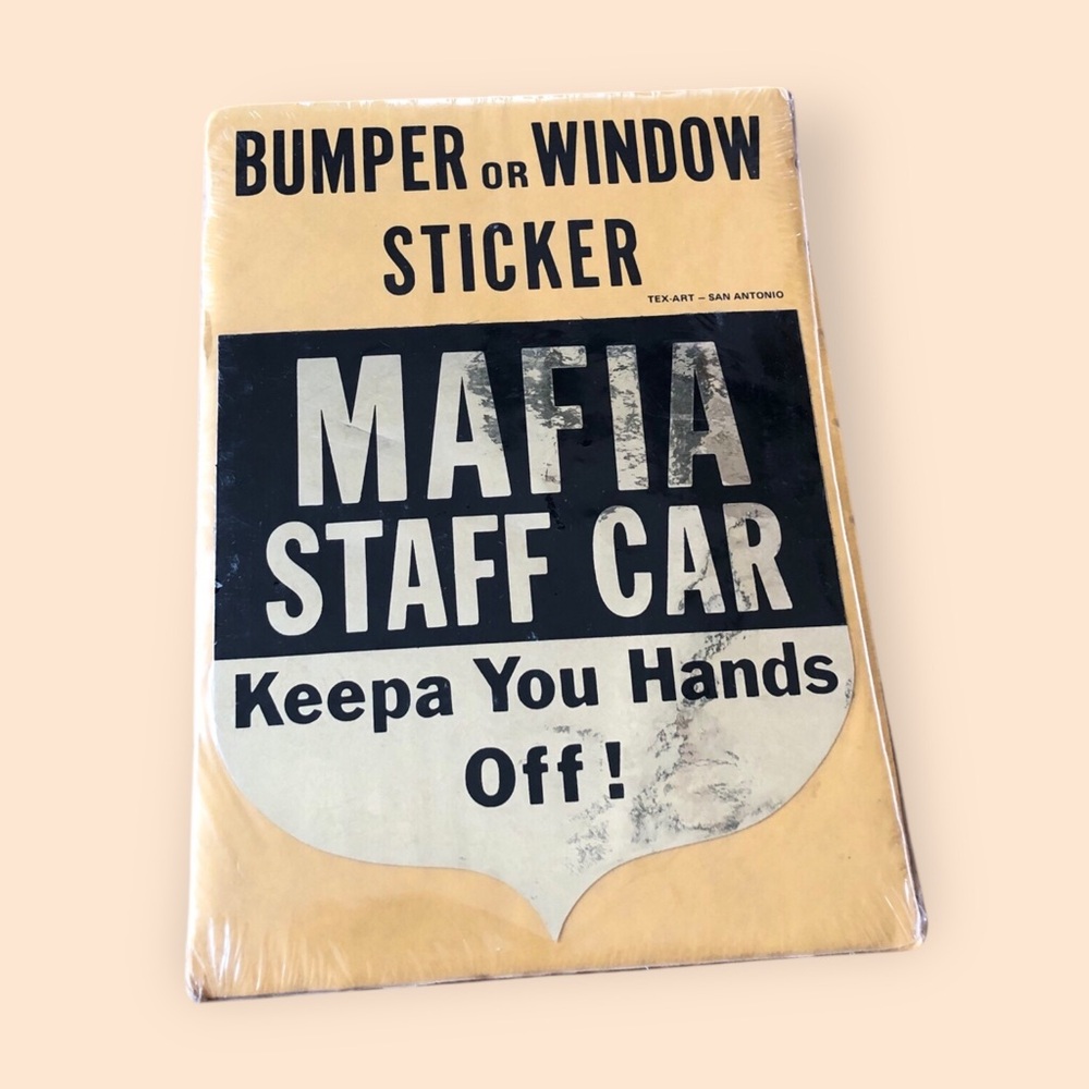 Vintage Mafia Bumper or Window Sticker NEW Sealed Black & Gold Mafia Staff Car